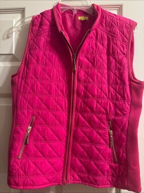 Daisy Hot Pink Quilted Zip-Front Vest with Gold Zippers